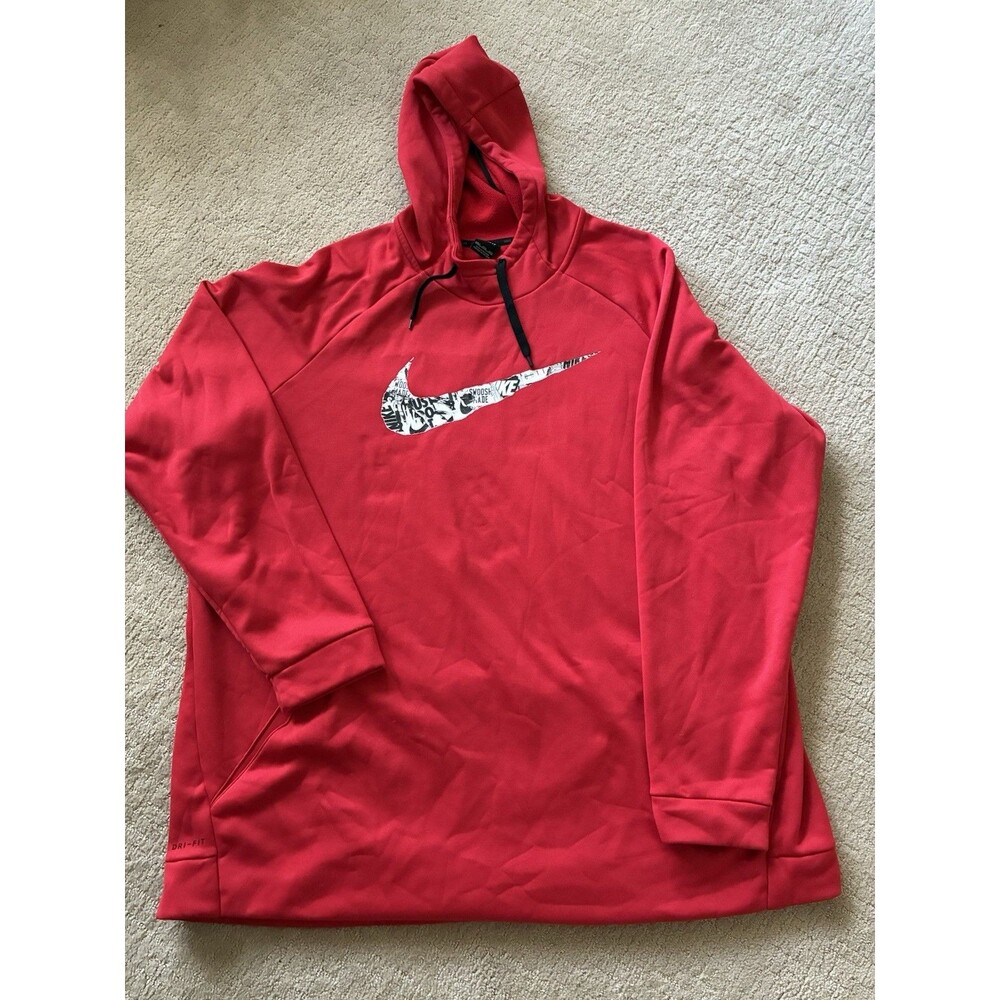 Nike Hoodie Men 4XLT Red Dri Fit Graphic Swoosh Athletic Streetwear Pullover
